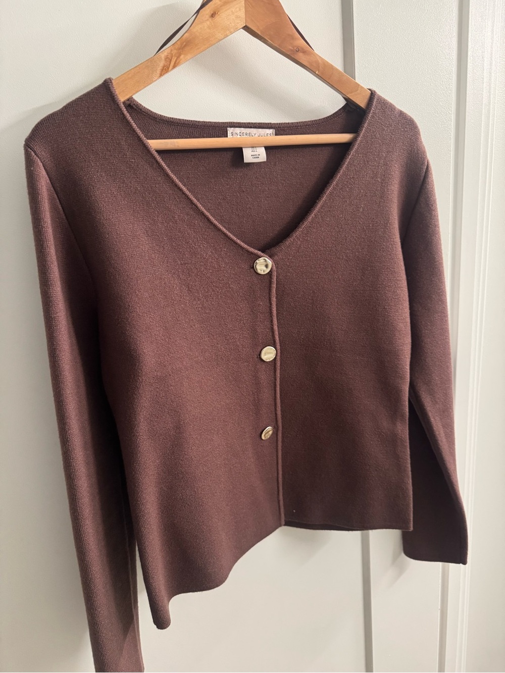 Sincerly Jules Chocolate Brown V-Neck Button Front Sweater